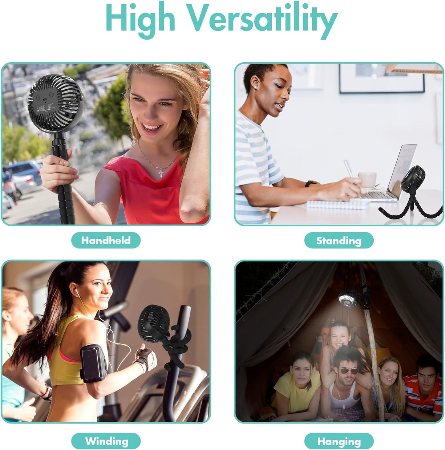 Amacool Battery Operated Stroller Fan Flexible Tripod Clip On Fan (Black)