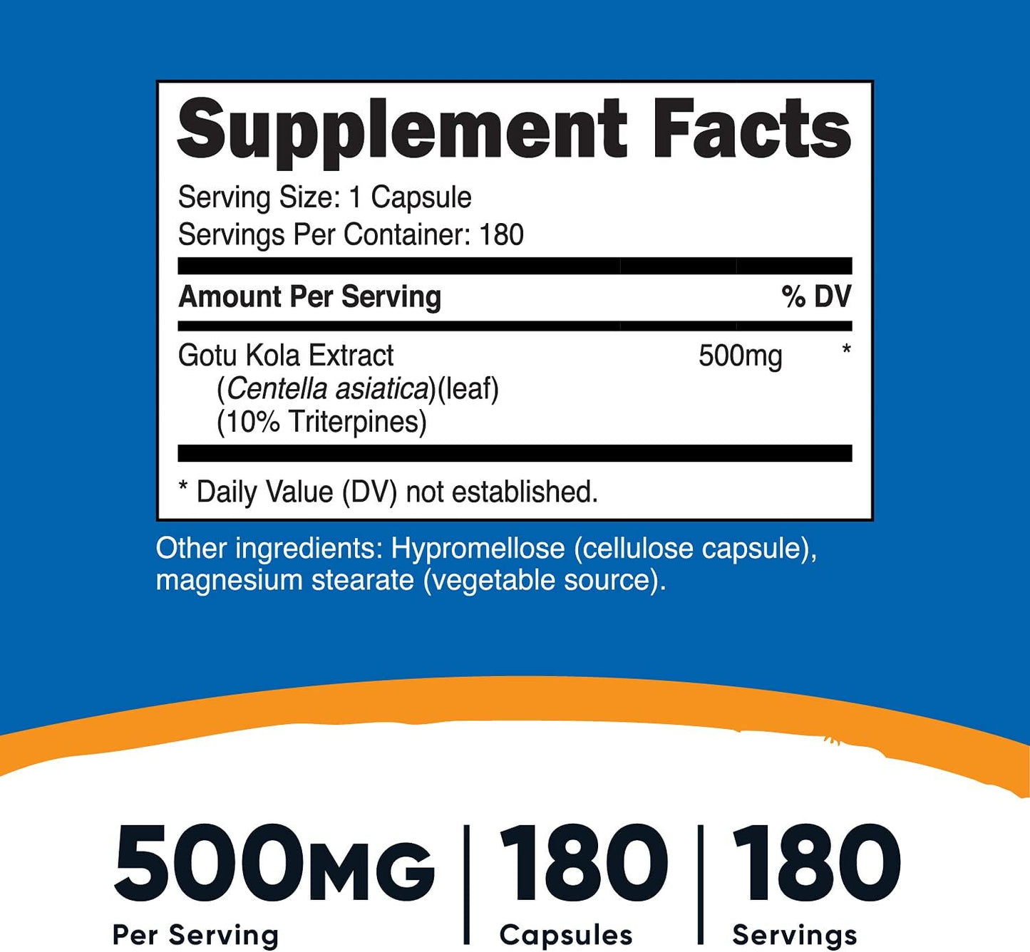 Nutricost Gotu Kola 500mg Supplement 180 Capsules