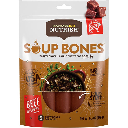 Rachael Ray Nutrish Soup Bones with Real Beef & Barley Long-Lasting Chews For Dogs Net Wt 6.3oz 179g