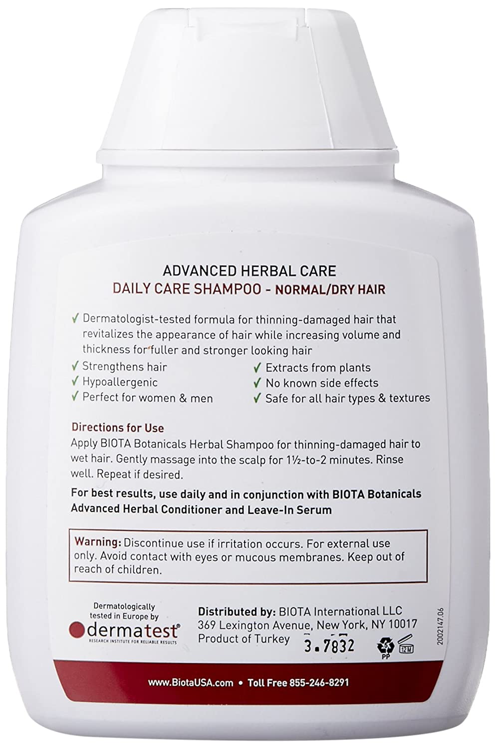 B'IOTA Botanicals Advanced Herbal Care Daily Care Shampoo for Thinning-Damaged Hair, 10.1 fl.oz / 300ml