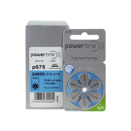 Power One Mercury Free Size p675 Hearing Aid Batteries, 6 Pack