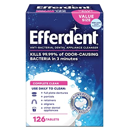 Efferdent Anti-Bacterial Denture Cleanser, 5-in-1 Cleansing System (126 Tablets) Complete Clean