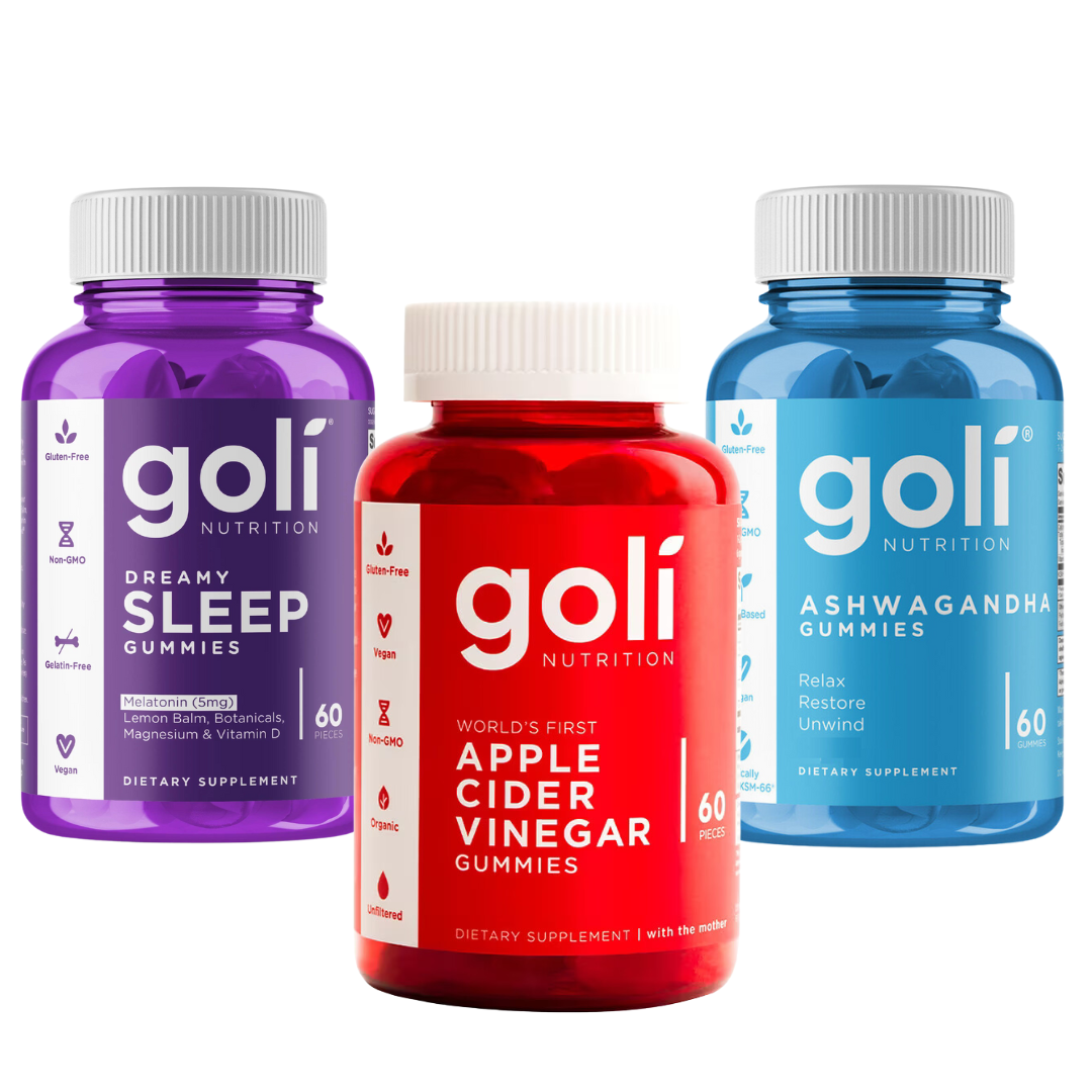 Goli 3-PACK GIFT SET Ashwagandha, Apple Cider Vinegar, and Dreamy Sleep 60 Gummies