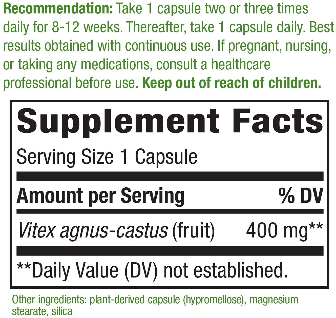 Nature's Way Vitex Fruit Traditional Support for Female Monthly Cycle 400mg Per Serving, 320 Vegan Capsules