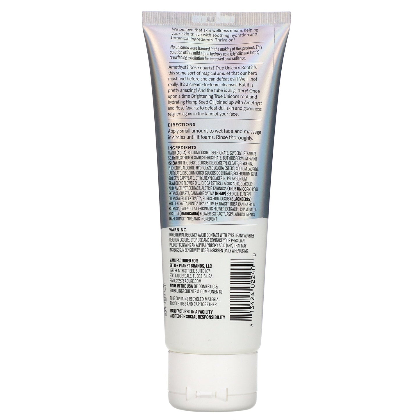 ACURE Resurfacing Glycolic & Unicorn Root Facial Cleanser, 4 fl.oz / 118ml
