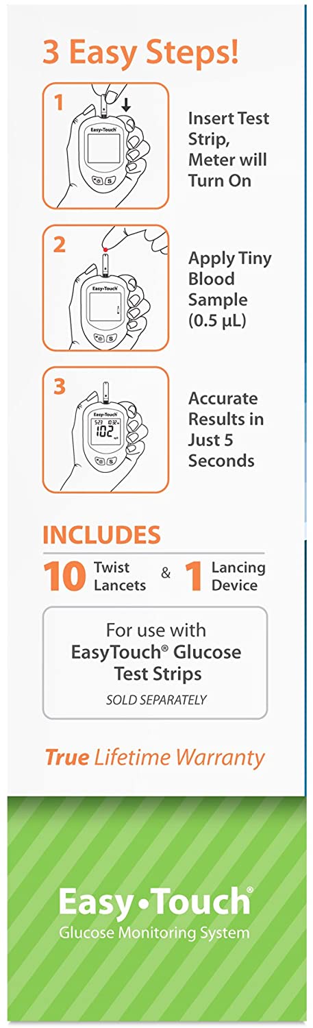EasyTouch Glucose Monitoring System Includes 10 Twist Lancets and 1 Lancing Device (807001)