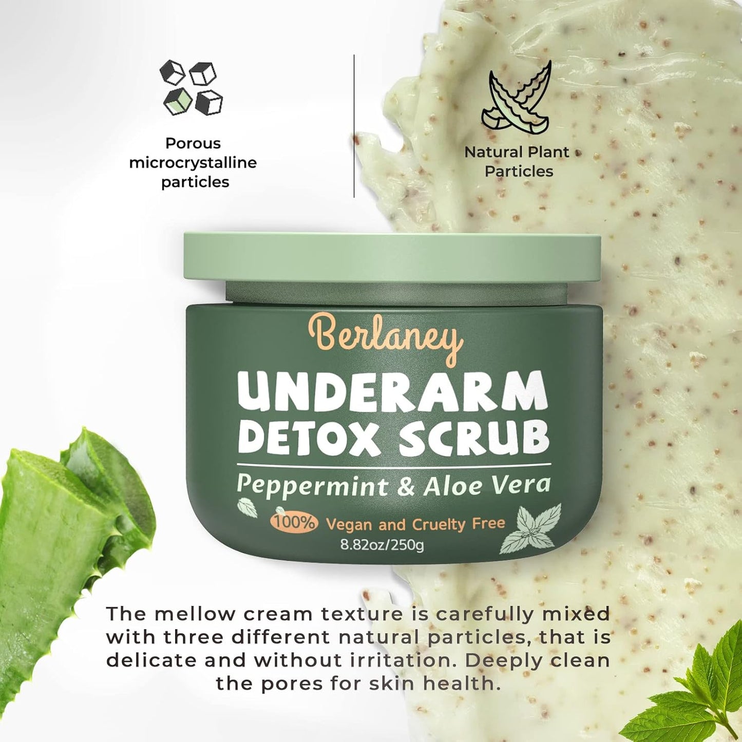 Berlaney Underarm Detox Scrub Peppermint & Aloe Vera 8.82oz / 250g
