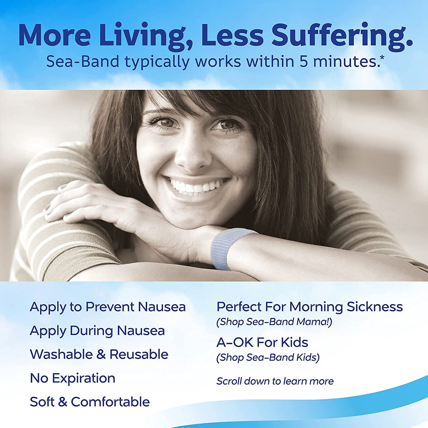 Sea Band Anti Nausea Acupressure Wristband for Motion or Morning Sickness Adult 1 Pair PACKAGING MAY VARY