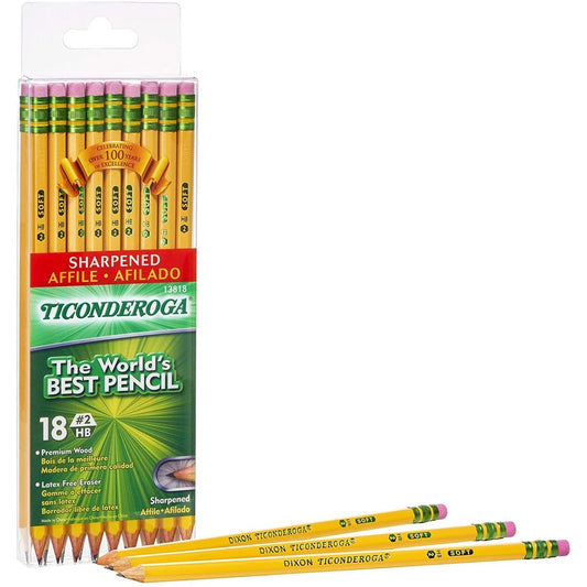 TICONDEROGA Sharpened Pencils Graphite #2 HB Soft, Pack of 18