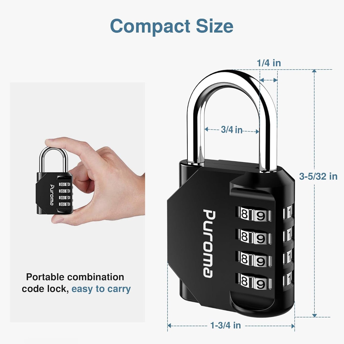 Puroma Combination 4 Digit Outdoor Waterproof Padlock (Black)