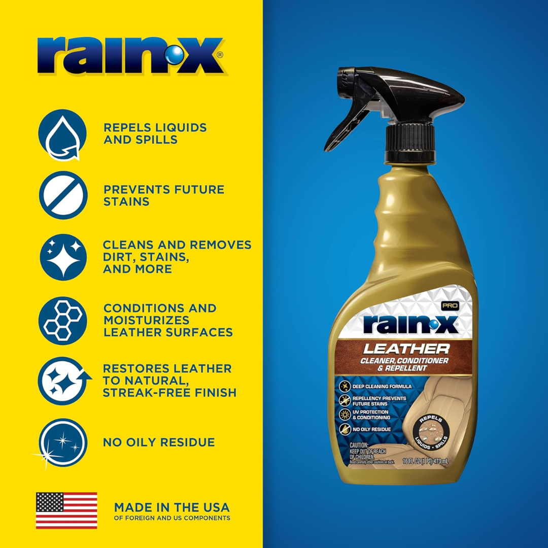 Rain-X Pro Leather Cleaner, Conditioner & Repellent Spray for Car, 16 oz / 473 ml