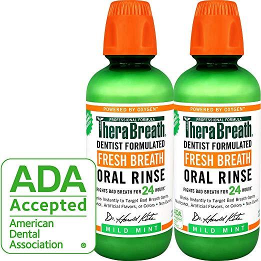 TheraBreath 24-Hour Fresh Breath Dentist Formulated Oral Rinse, Mild Mint Flavor 16 oz (Pack of 2)