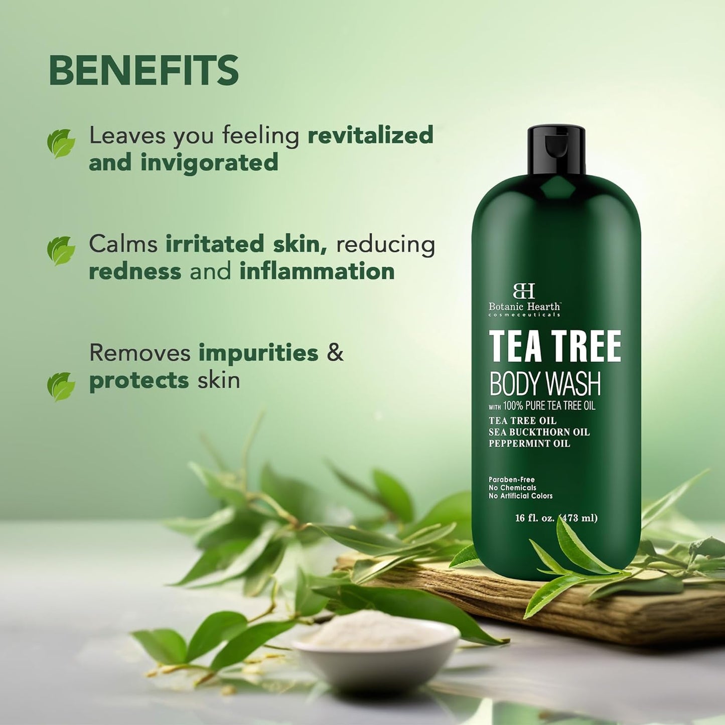 Botanic Hearth Tea Tree Body Wash with 100% Pure Tea Tree Oil 473ml