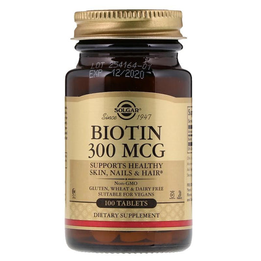 Solgar Biotin 300 mcg, Support Healthy Skin, Nails & Hair 100 Tablets