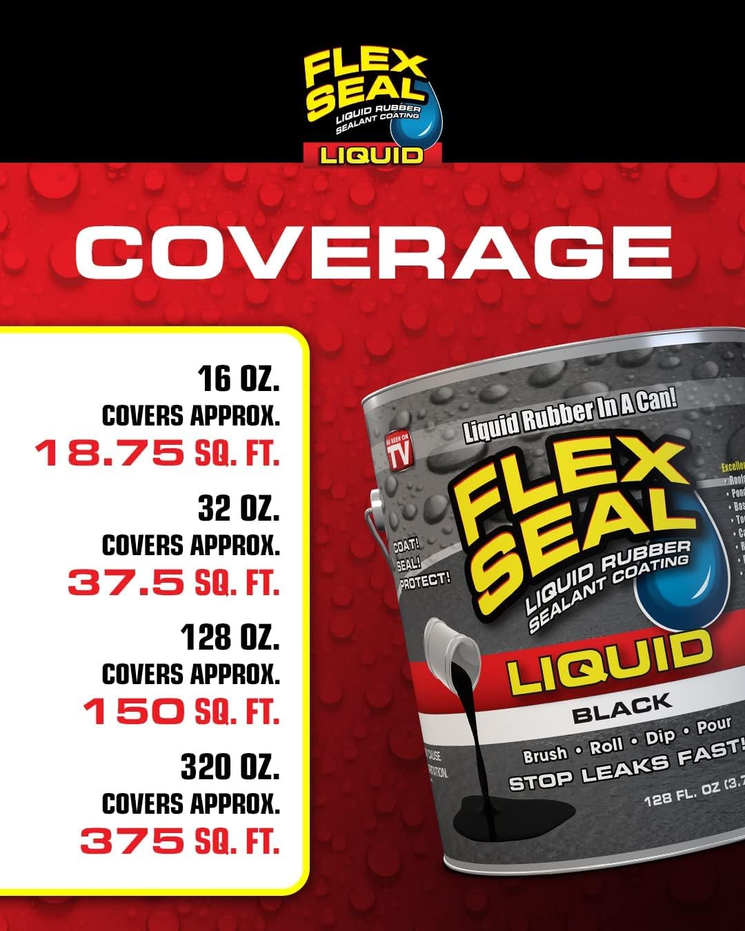 Flex Seal Liquid Rubber Sealant Coating Liquid Black - 945ml / 32 fl oz