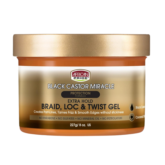 African Pride Black Castor Miracle Extra Hold Braid, Loc & Twist Gel, 227 g / 8 oz