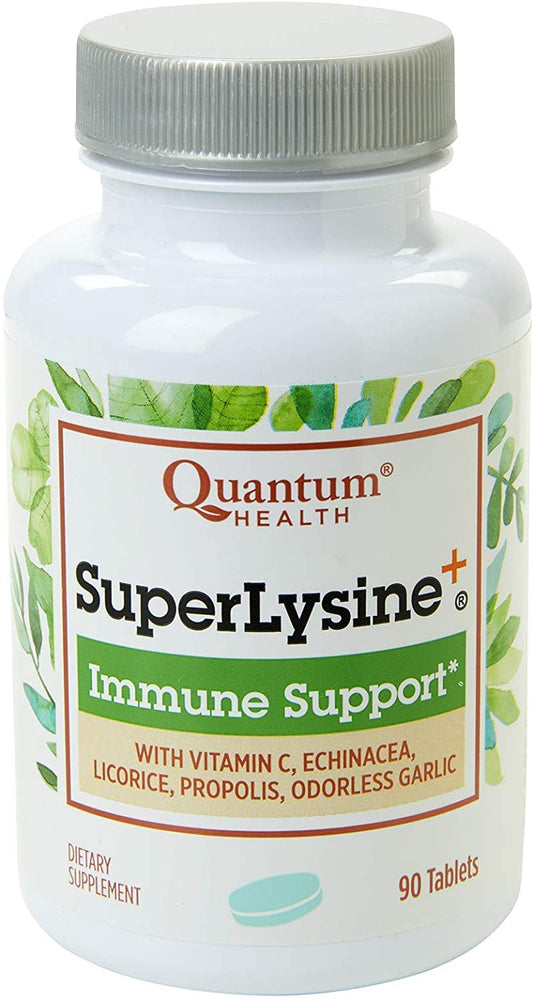 Quantum Health Super Lysine + Advanced Formula Lysine+ Immune Support with Vitamin C, Echinacea, Licorice, Propolis, Odorless Garlic, 90 Tablets