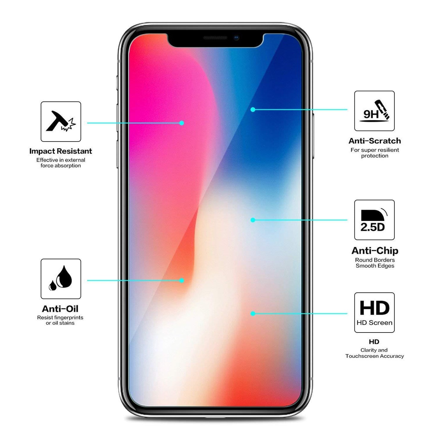 NEARPOW Tempered Glass Screen Protector, 3 Pack for iPhone X Screen Protector