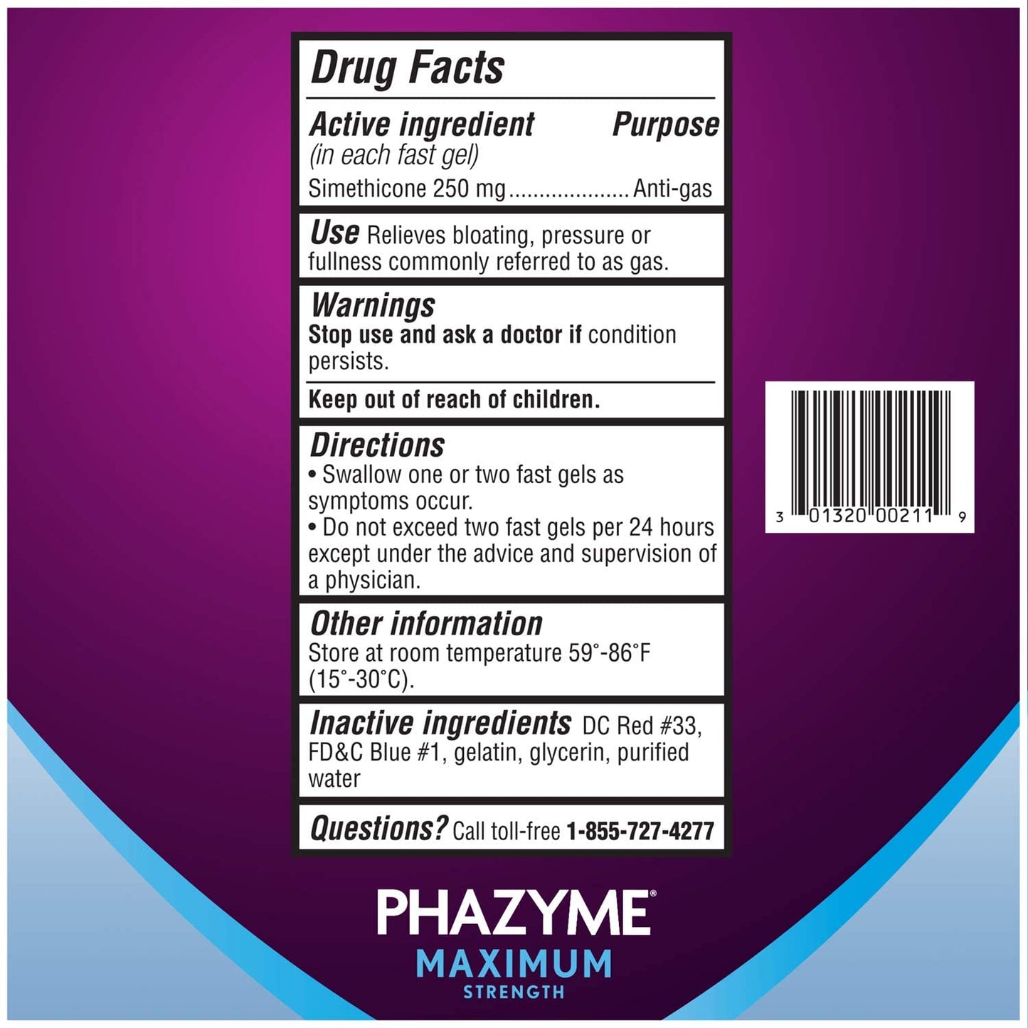 Phazyme Maximum Strength Gas and Bloating Relief 250mg, 12 Fast Gels [NO BOX]