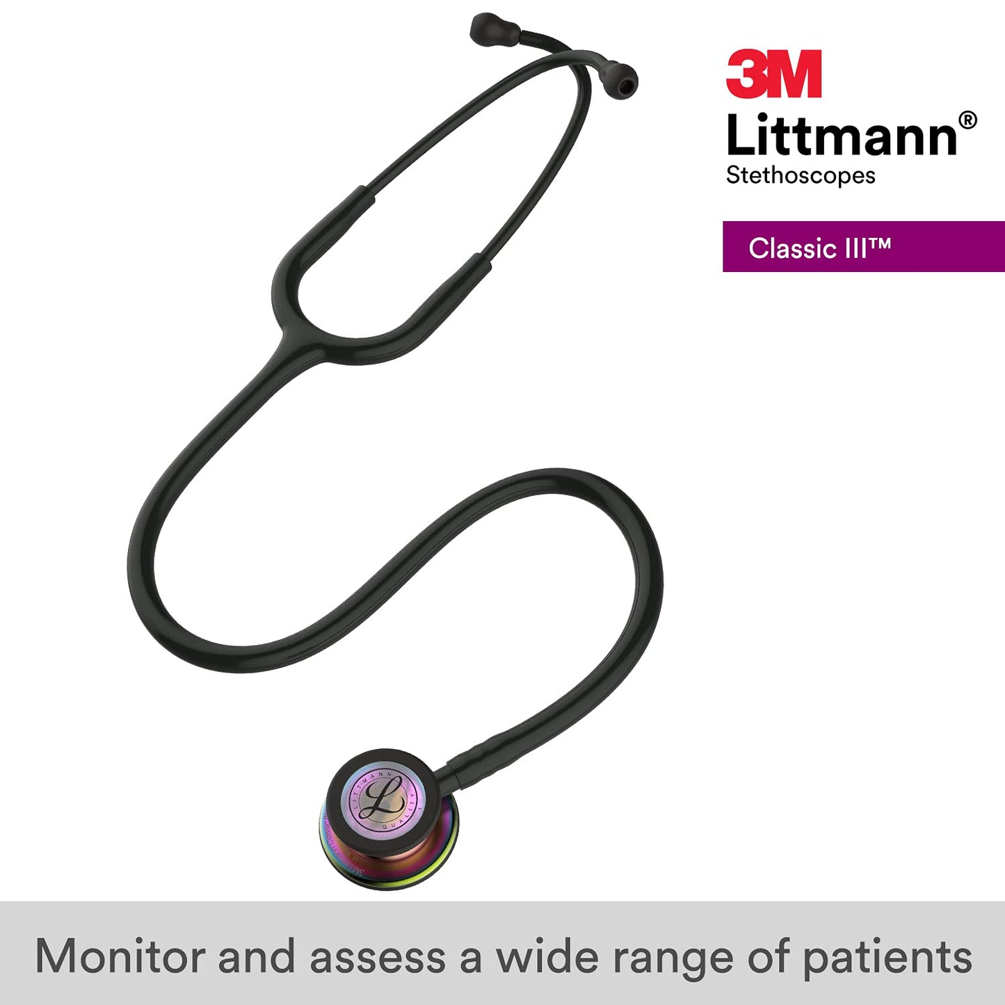 3M Littmann Classic III Stethoscope Rainbow - Finish Chestpiece Black Tube 1 Count (5870)