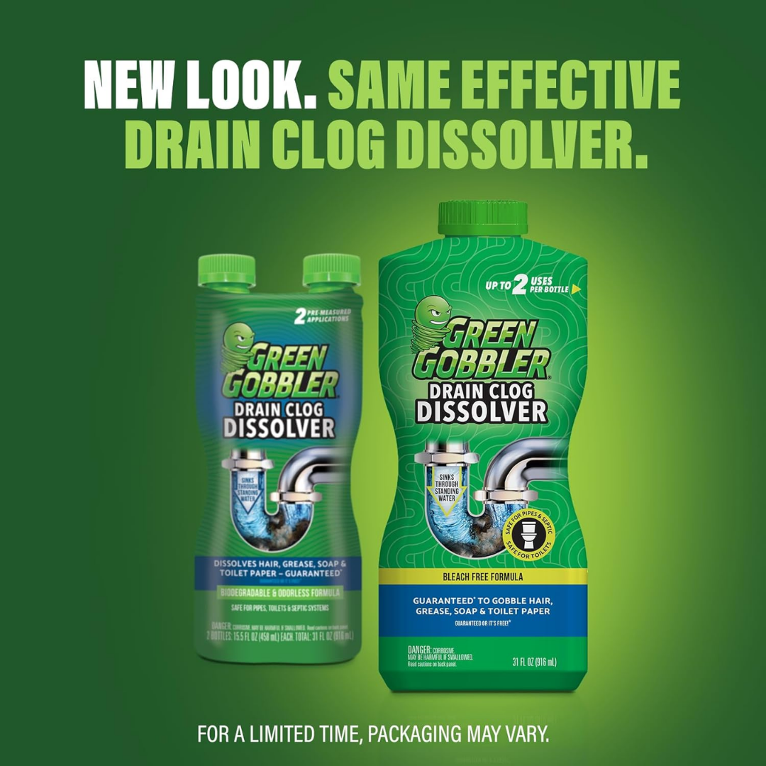 Green Gobbler Drain Clog Dissolver 2 Pre-Measured Applications, 31 oz / 916 ml