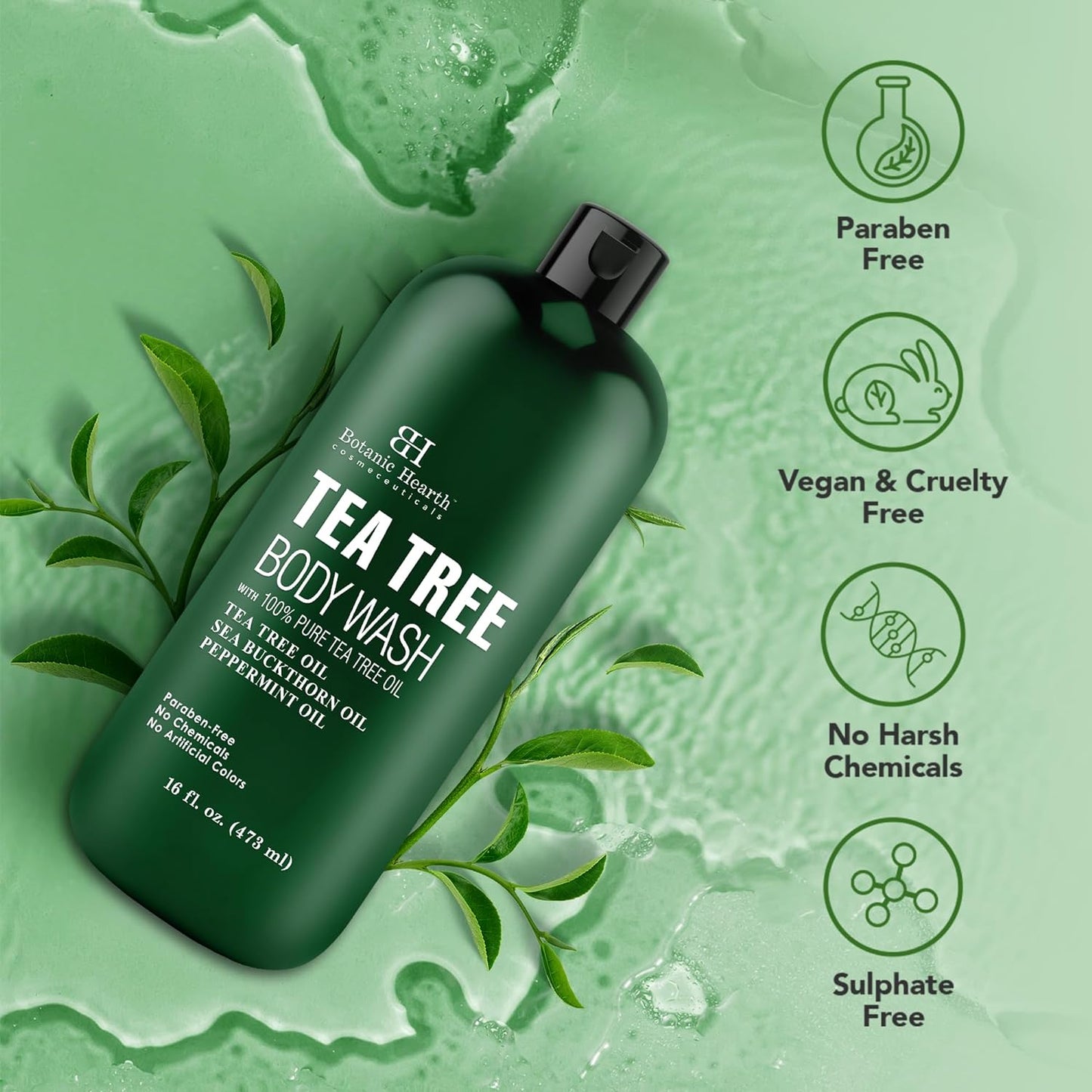 Botanic Hearth Tea Tree Body Wash with 100% Pure Tea Tree Oil 473ml