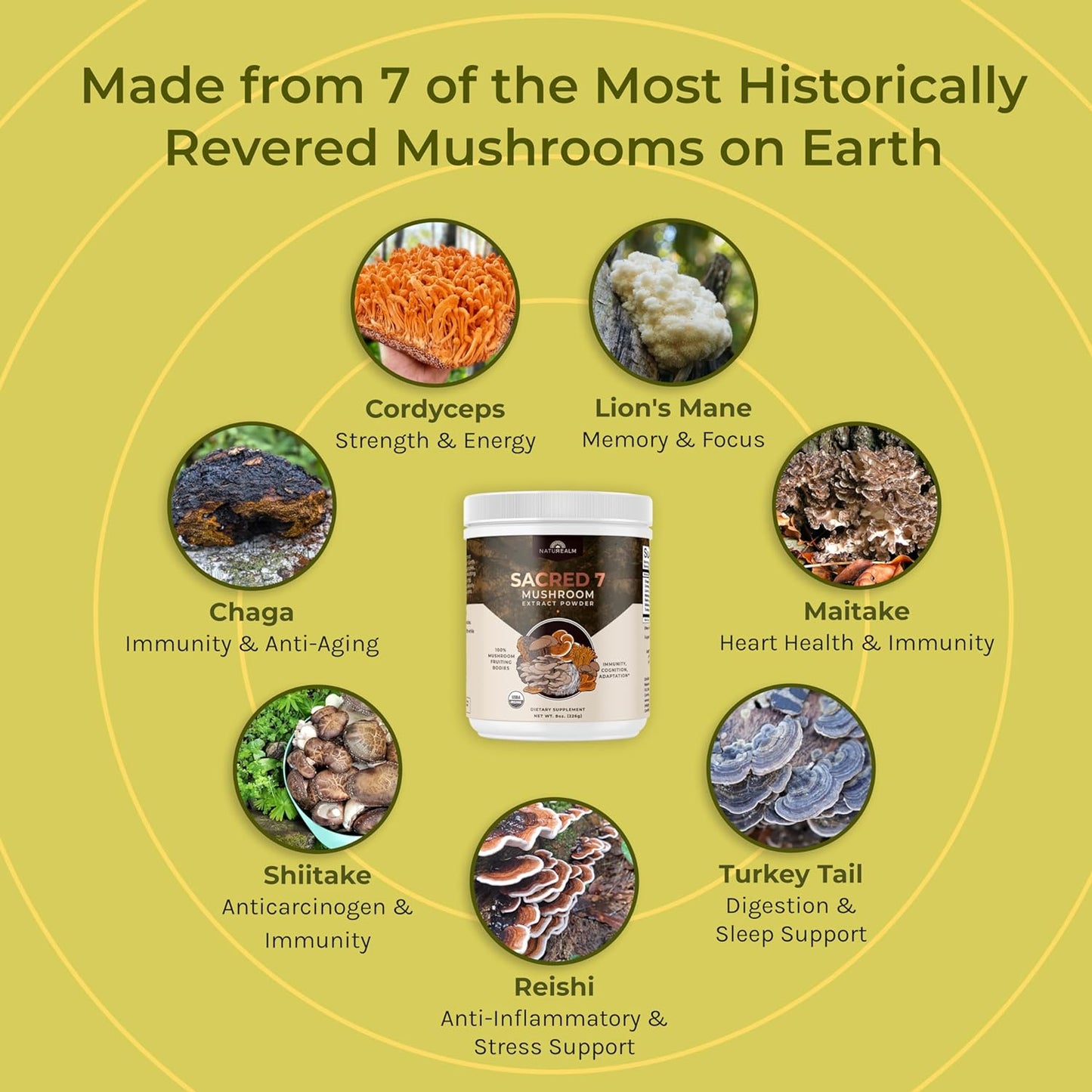 Naturealm Sacred 7 Mushroom Extract Powder 2 oz / 57g