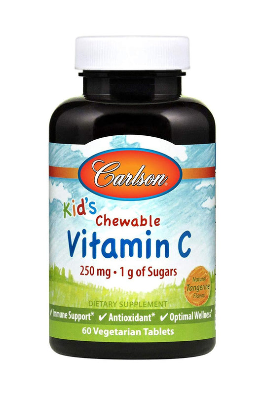 Carlson Kid's Chewable Vitamin C, 250 mg Natural Tangerine Flavor 60 Vegetarian Tablets Immune Support