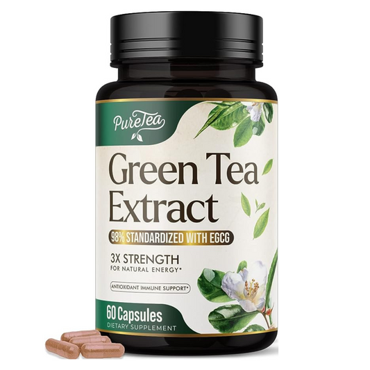PureTea Green Tea Extract 1000mg Supports Healthy Heart & Energy, 60 Veggie Capsules