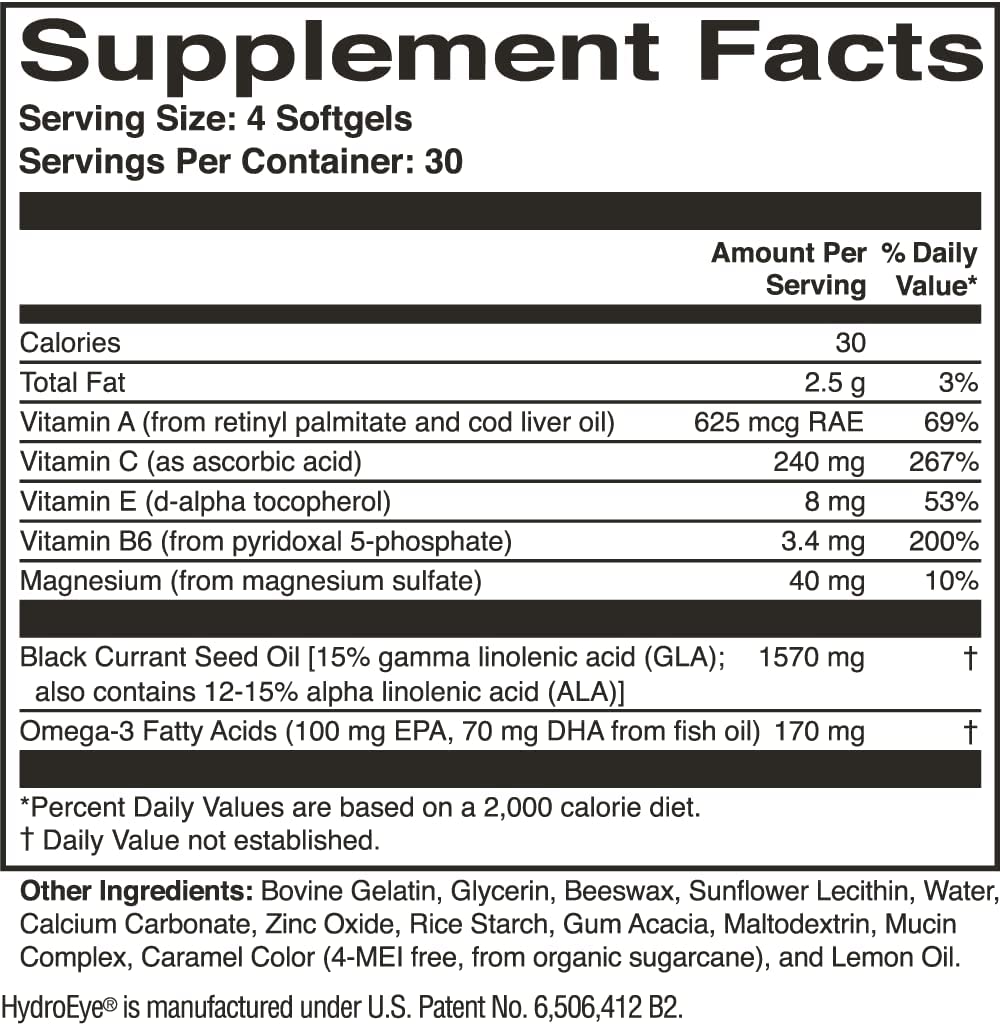 HydroEye Support for Dry Eyes with GLA: The Dry Eye Omega Dietary Supplements 120 Softgels