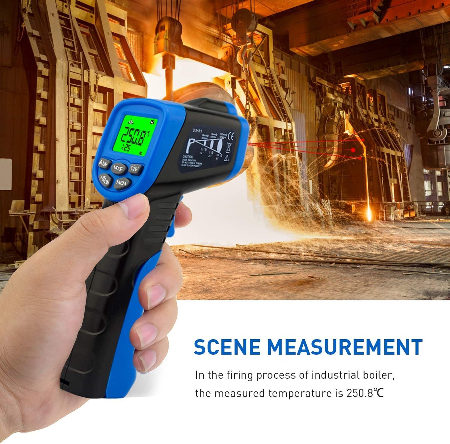 HOLDPEAK HP-981C Non Contact Digital Laser Infrared Thermometer Temperature Gun (-50 to 550℃) with 9V Battery