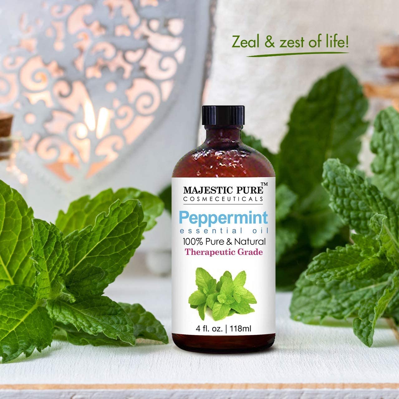 Majestic Pure Peppermint Essential Oil, 100% Pure & Natural Therapeutic Grade, 4 fl.oz / 118 ml