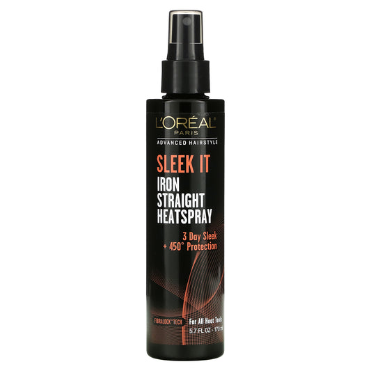 L'Oreal Paris Advanced Hairstyle SLEEK IT Iron Straight Heatspray, 5.7 fl.oz / 170 ml (For All Heat Tools)