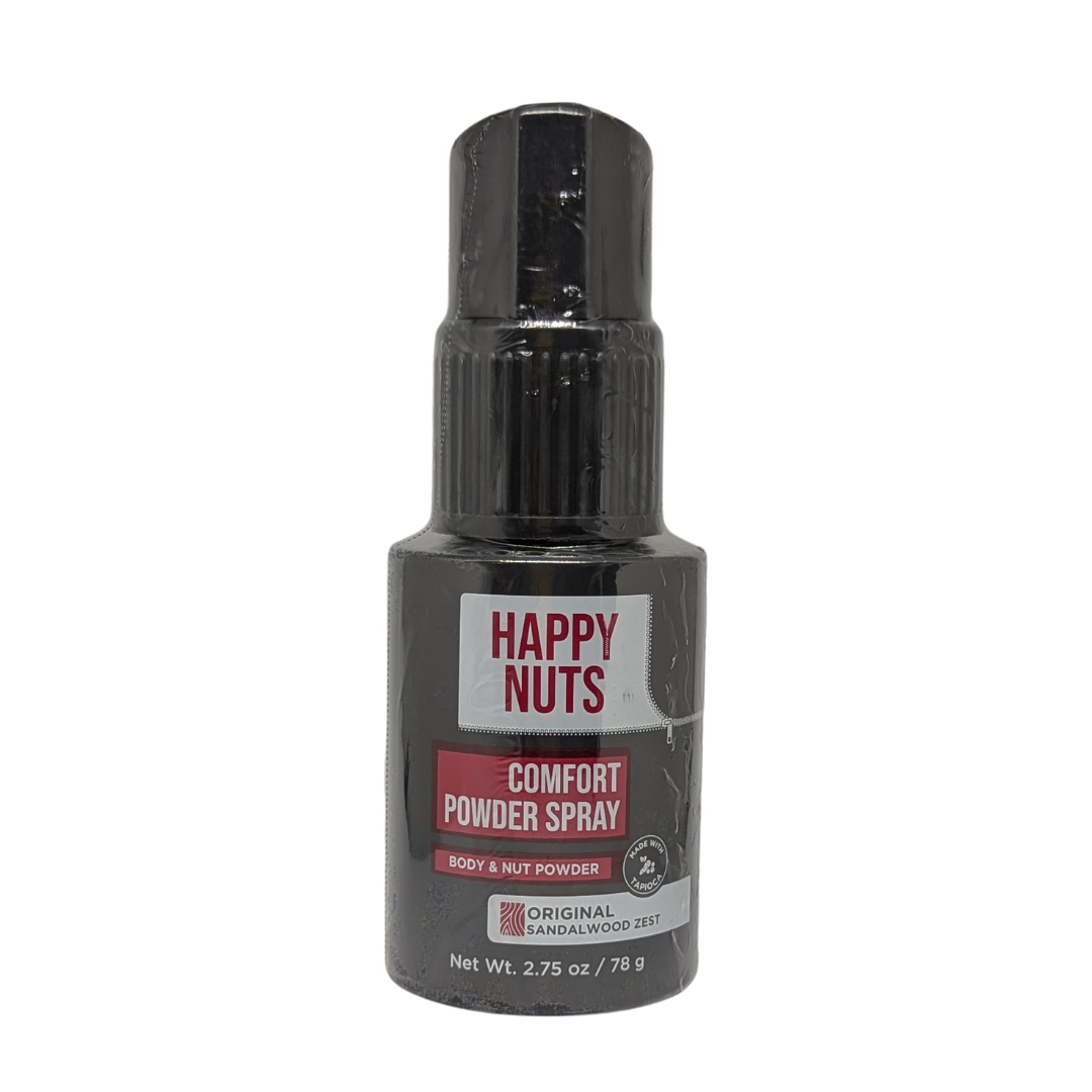 HAPPY NUTS Comfort Powder Spray Anti Chafing & Men's Deodorant Original Sandalwood Zest, 78 g / 2.75 oz