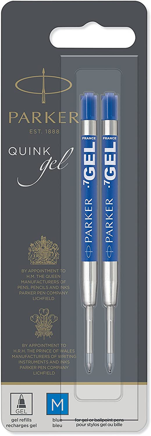 PARKER QUINK Ballpoint Pen Gel Ink Refills, Medium Tip, Blue, 2 Count