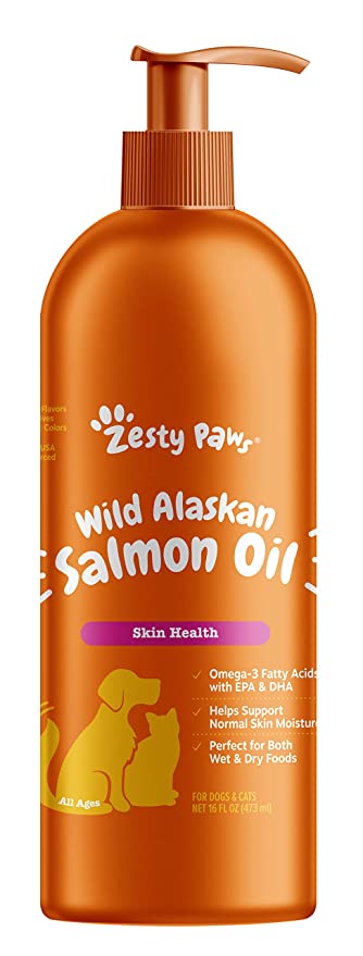 Zesty Paws Pure Wild Alaskan Salmon Oil Liquid Food Supplement for Dogs & Cats - 16 fl.oz / 473 ml