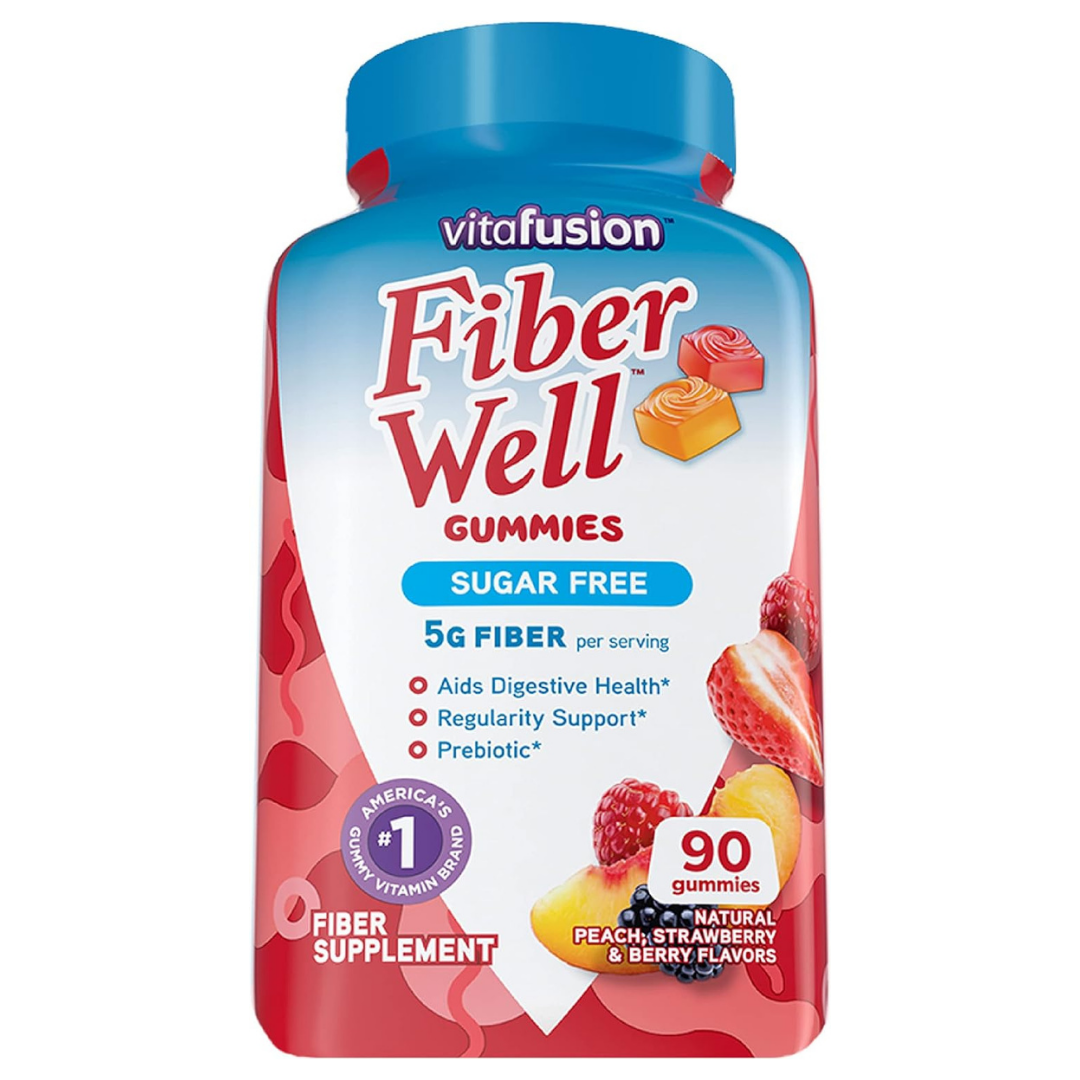 Vitafusion Fiber Well Non-Sugar 5g  Supplement Natural Peach,Strawberry And Berry Flavors,90 Gummies