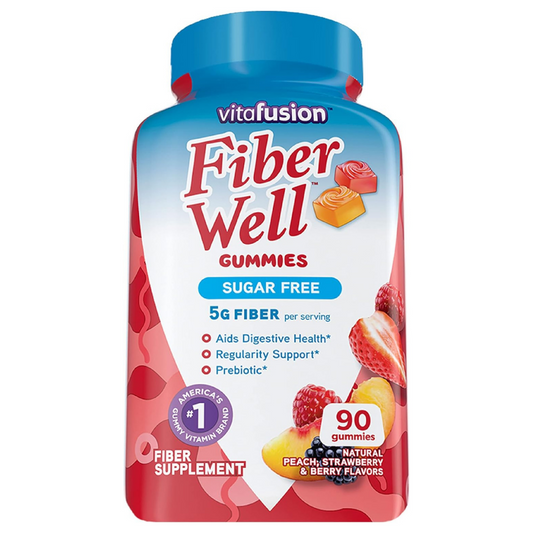 Vitafusion Fiber Well Non-Sugar 5g  Supplement Natural Peach,Strawberry And Berry Flavors,90 Gummies