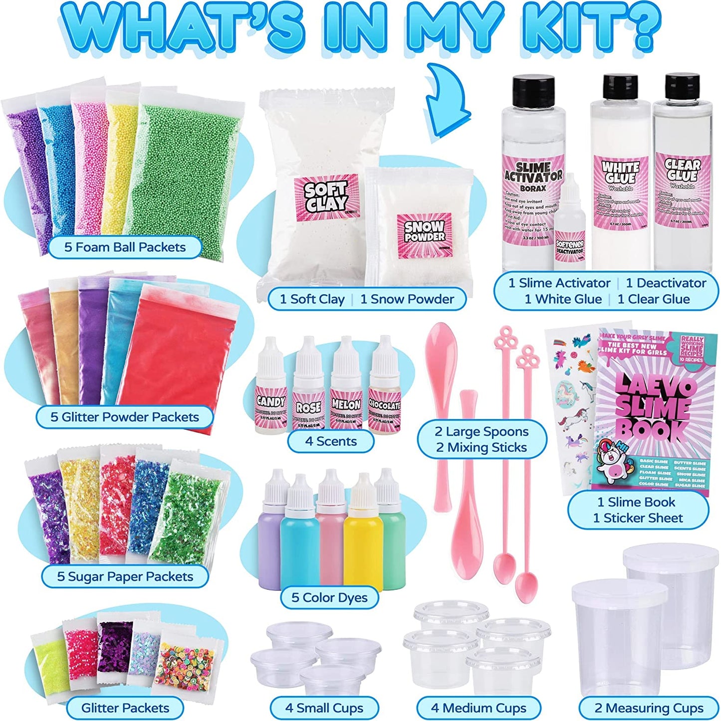 Laevo Unicorn Slime Kit for Girls, 57 Pieces (CLAY NOT INCLUDED)