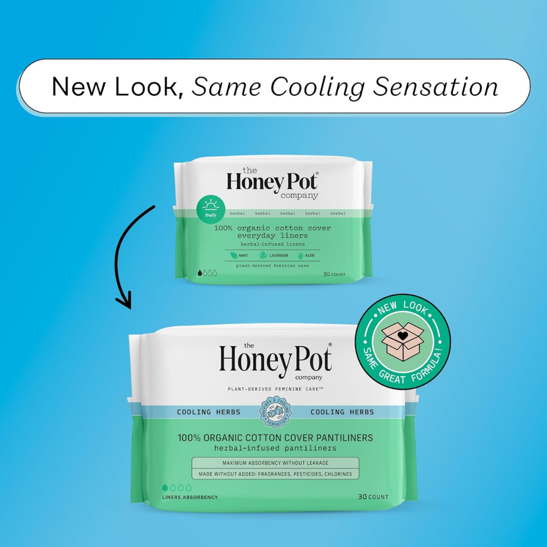 The Honey Pot Company Plant-Derived Feminine Care Cooling Herbs 100% Organic Cotton Cover Pantiliners 30 Count