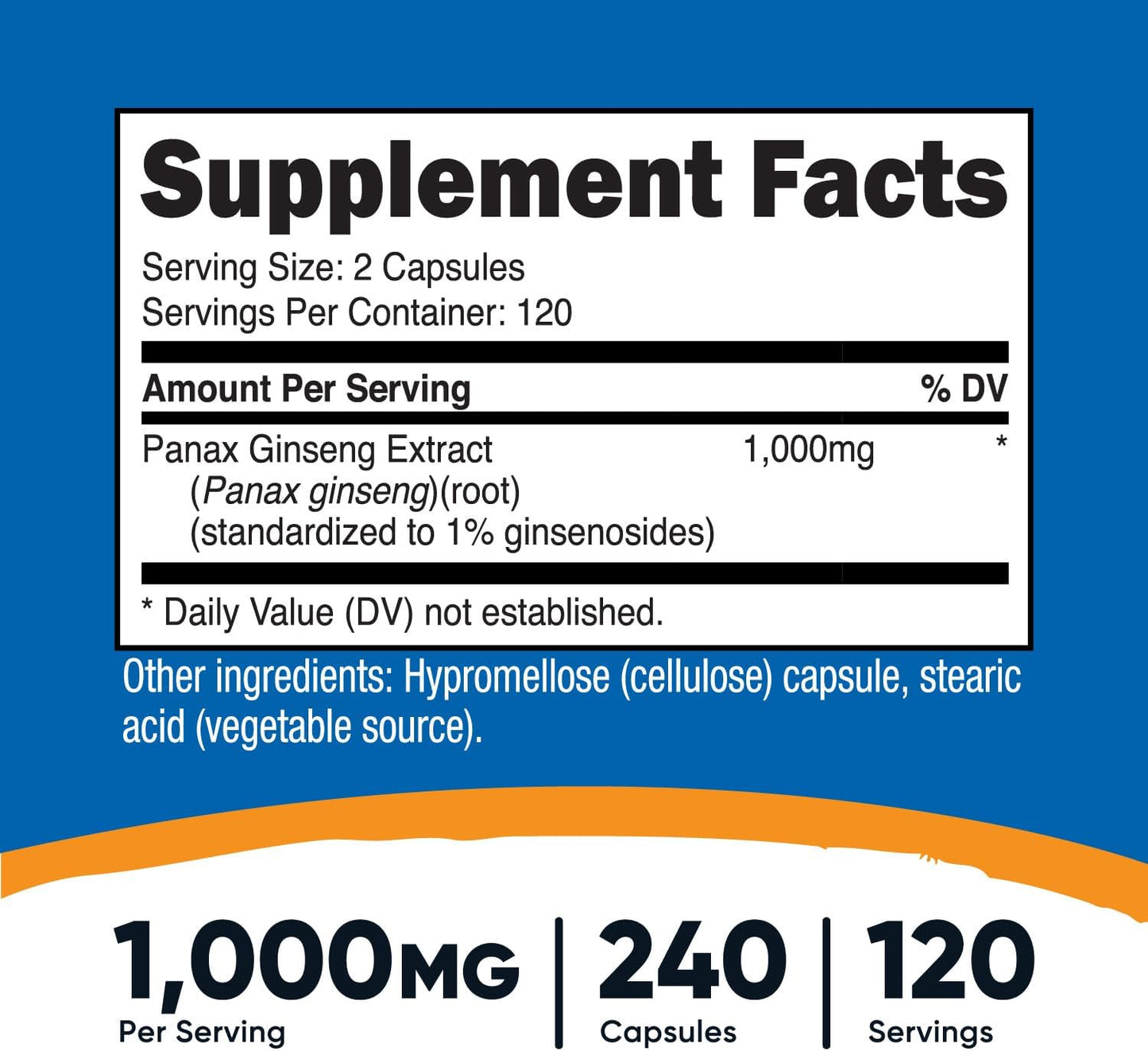 Nutricost Panax Ginseng 1000mg Supplement 240 Capsules