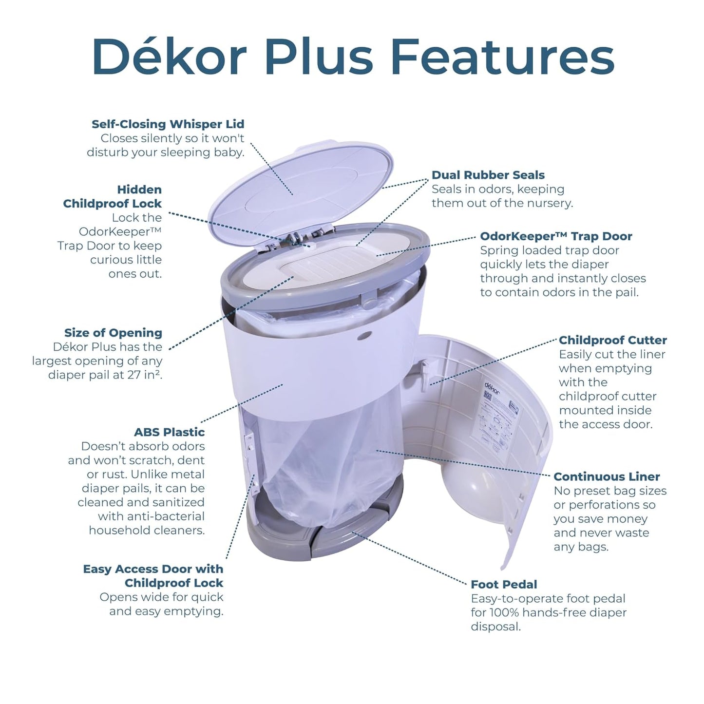 Diaper Dekor Plus Regal + Lager Hands-Free Diaper Pail (White)