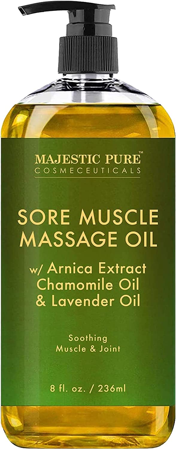 Majestic Pure Sore Muscle Massage Oil with Arnica Extract Chamomile and Lavender Extract (236 ml)
