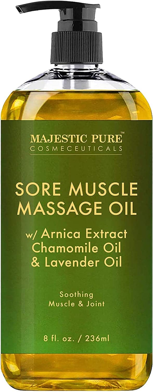 Majestic Pure Sore Muscle Massage Oil with Arnica Extract Chamomile and Lavender Extract (236 ml)
