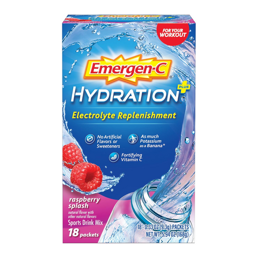 Emergen-C Hydration+ Electrolyte Replenishment Raspberry Splash Sport Drink Mix 18 packets