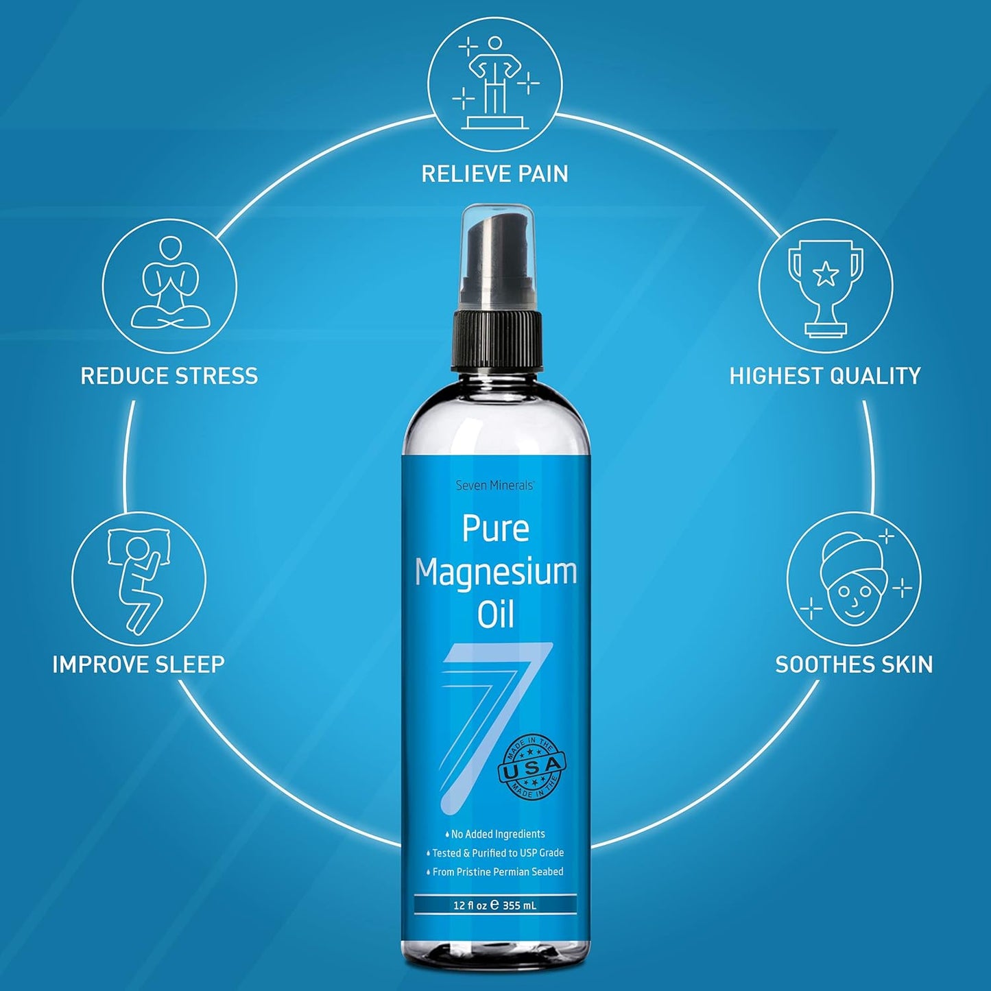 Seven Minerals Pure Magnesium Oil Spray 12 fl oz / 355ml
