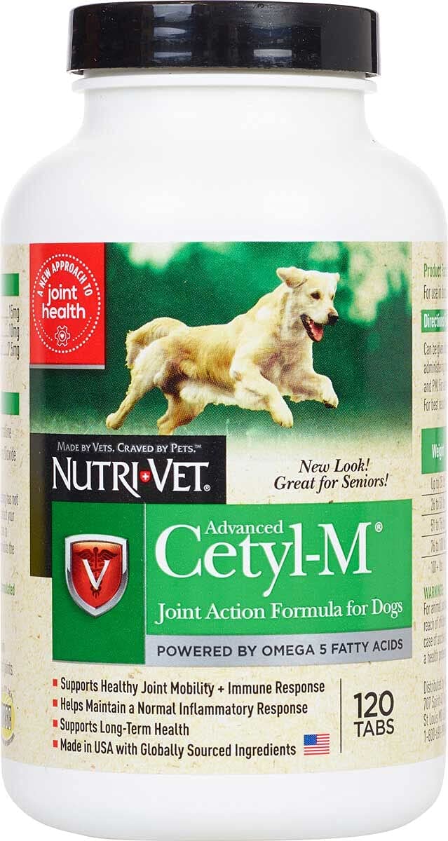 Nutri Vet Cetyl-M Advanced Joint Support Formula for Dogs with Omega 5 Fatty Acids, 120 Count (NO CAP)