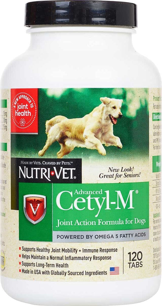 Nutri Vet Cetyl-M Advanced Joint Support Formula for Dogs with Omega 5 Fatty Acids, 120 Count (NO CAP)