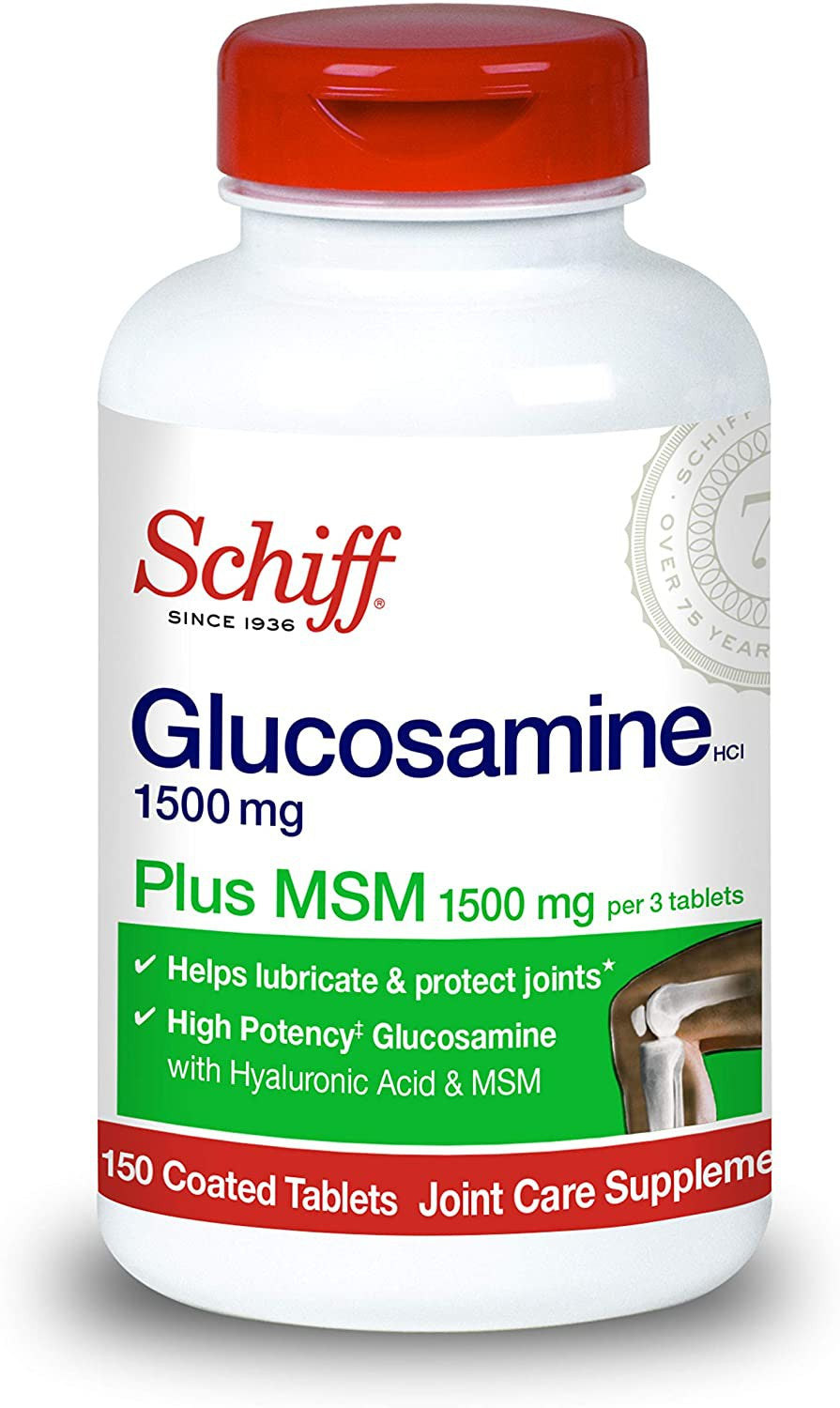 Schiff Glucosamine 1500mg Plus MSM and Hyaluronic Acid, 150 Tablets