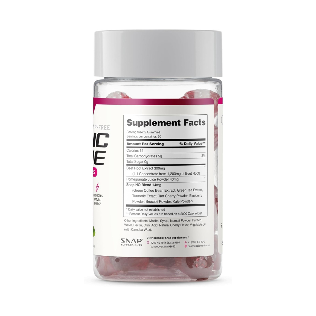 SNAP Nitric Oxide Cherry Gummies Sugar Free, 60 Gummies